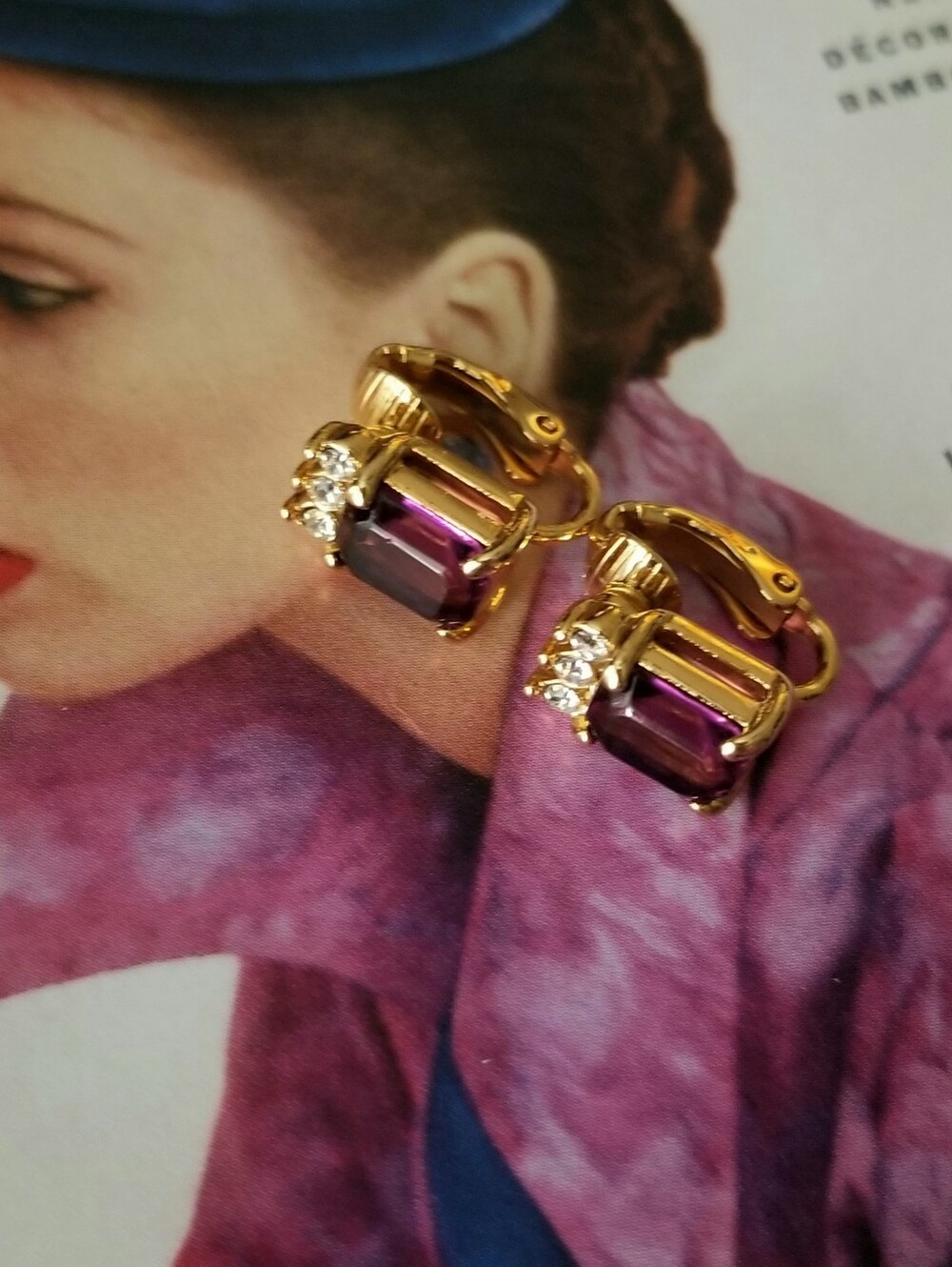 ❗Vintage 50s Purple Clip-On Crystal Earrings❗